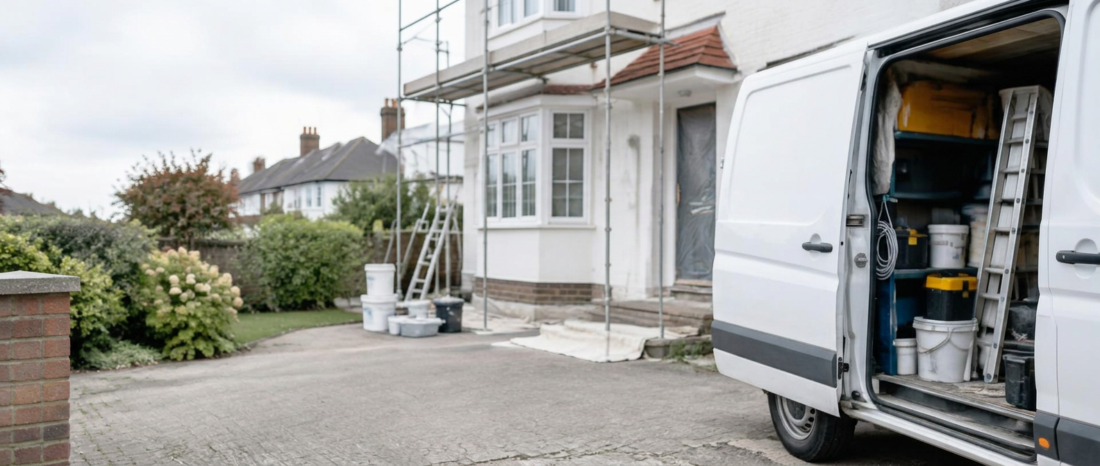 Painter and decorator beside a work van
