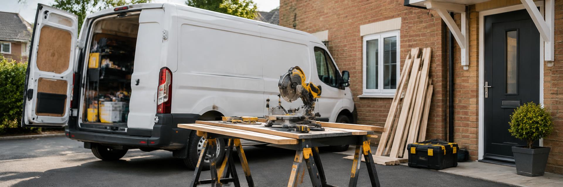 Carpenter beside a work van