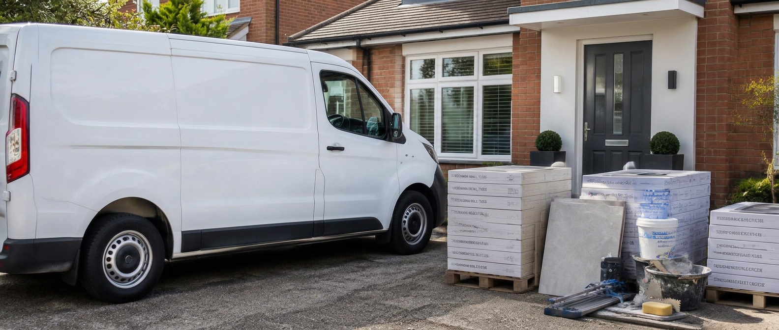 Tiler beside a work van